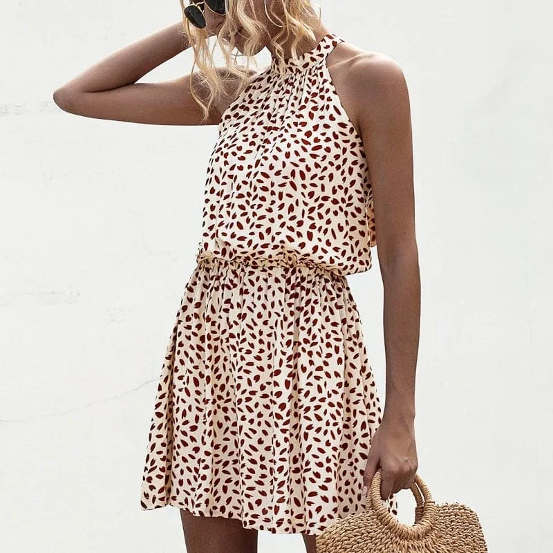 Robe été courte à pois col halter