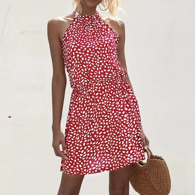 Robe été courte à pois col halter