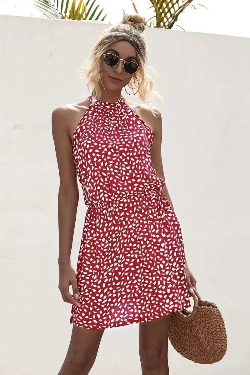 Robe été courte à pois col halter