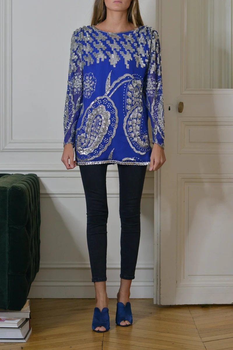 Haut sequins bleu électrique