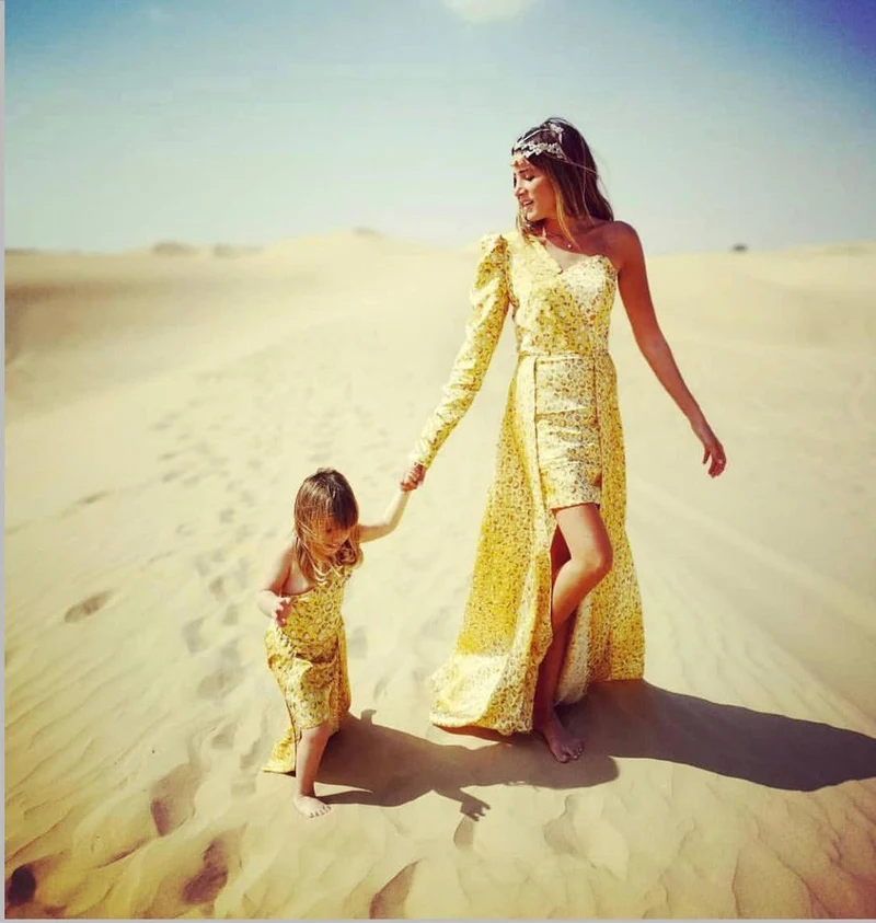 Robe asymétrique soie sauvage jaune