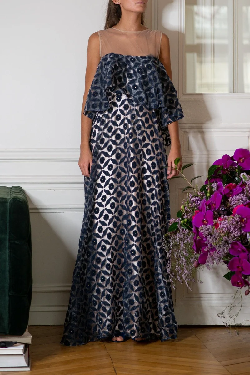 Robe longue du soir bleu nuit