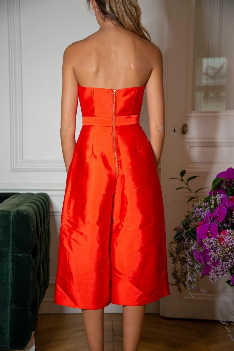 Combinaison jupe culotte bustier orange