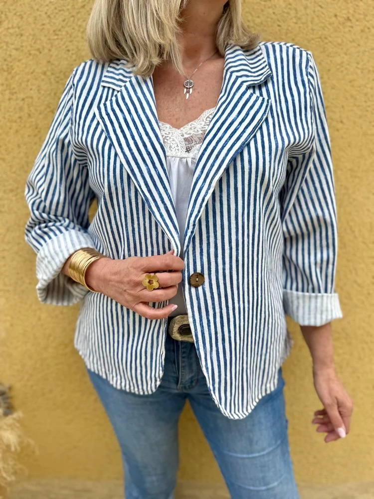 Veste tailleur coton et lin Alina bleu marine