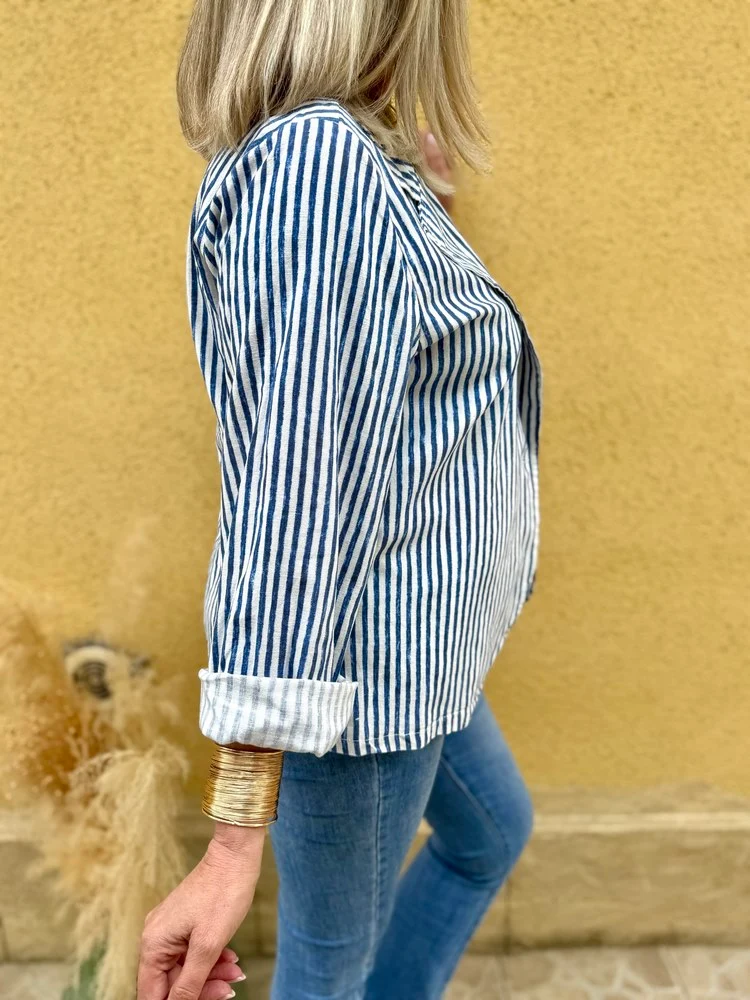 Veste tailleur coton et lin Alina bleu marine