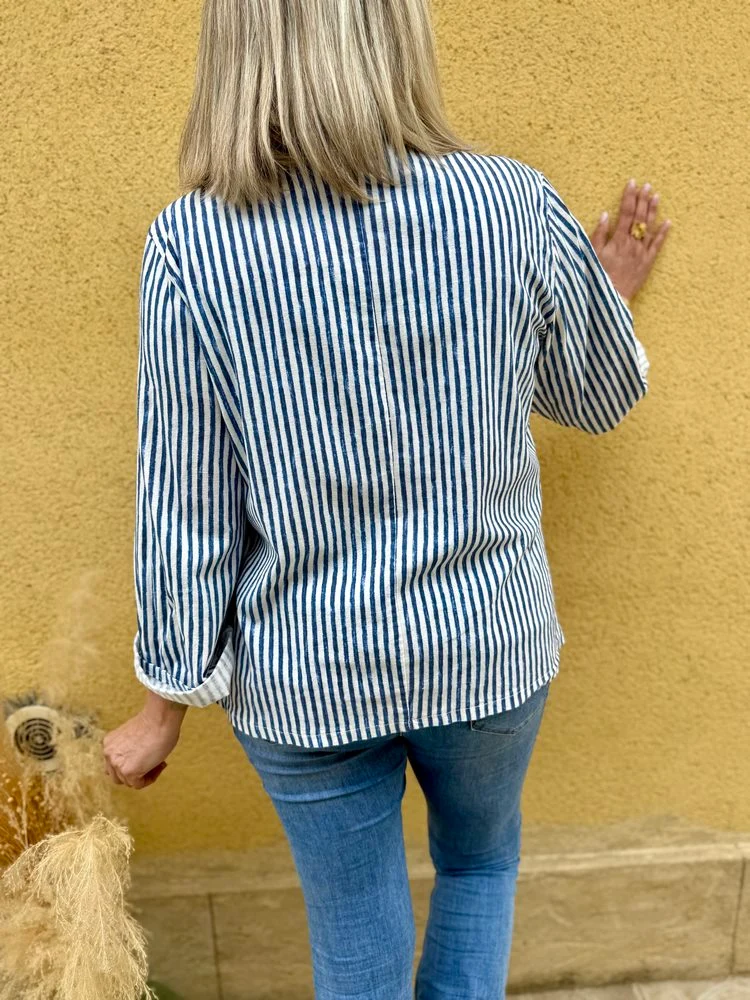 Veste tailleur coton et lin Alina bleu marine