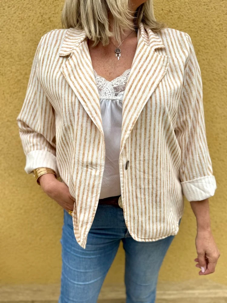 Veste tailleur coton et lin Alina camel