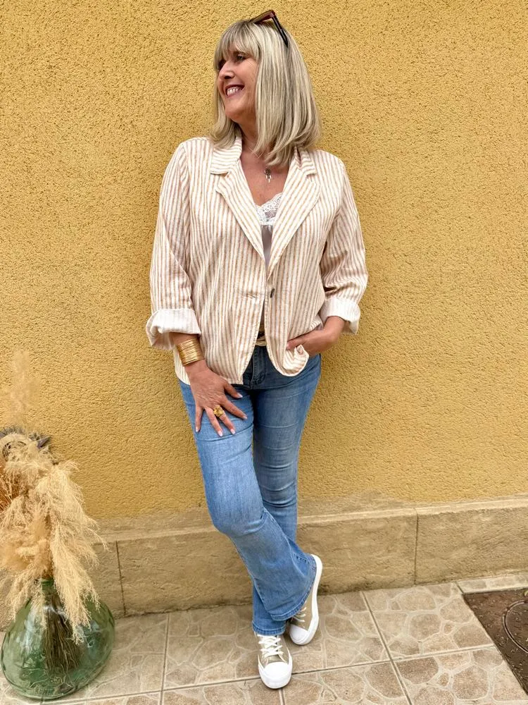 Veste tailleur coton et lin Alina camel