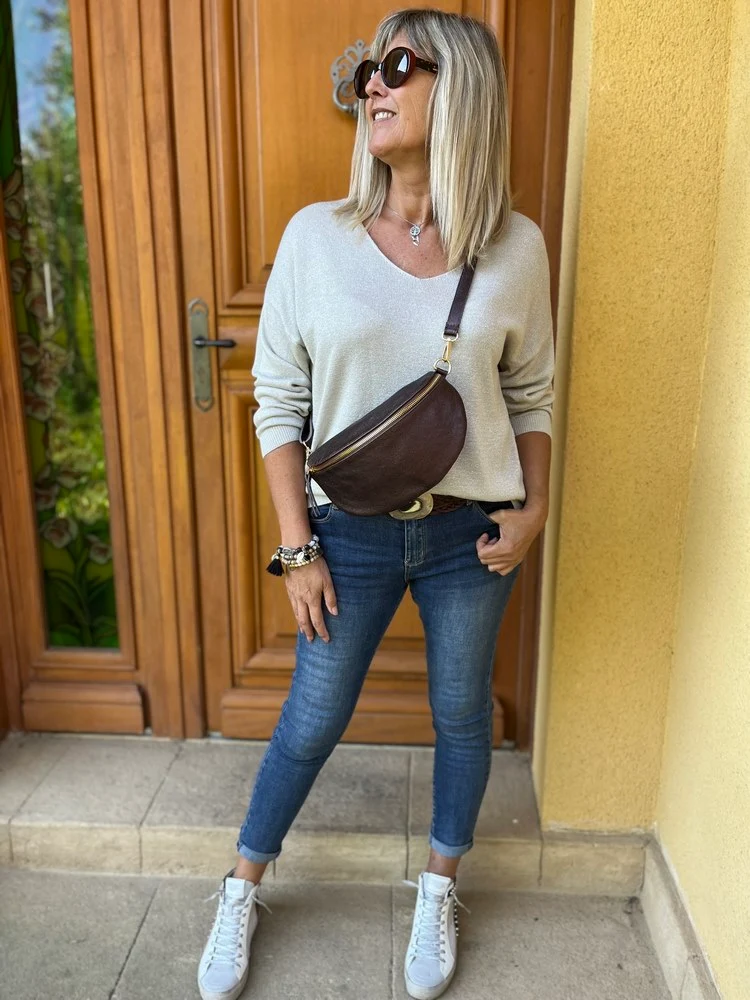 Banane Tosca M/L en cuir chocolat