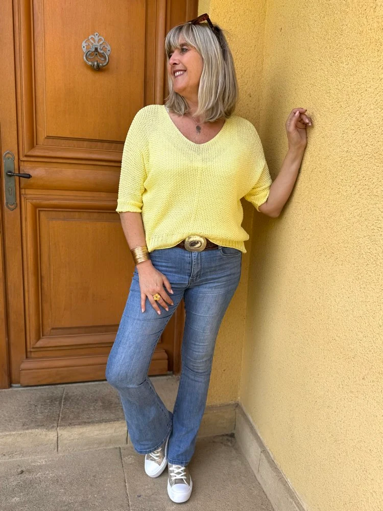 Pull ajouré Mathéo jaune pâle
