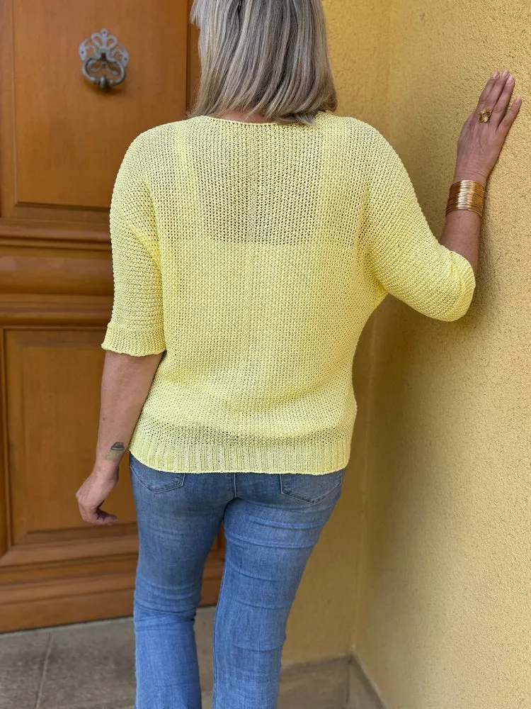 Pull ajouré Mathéo jaune pâle