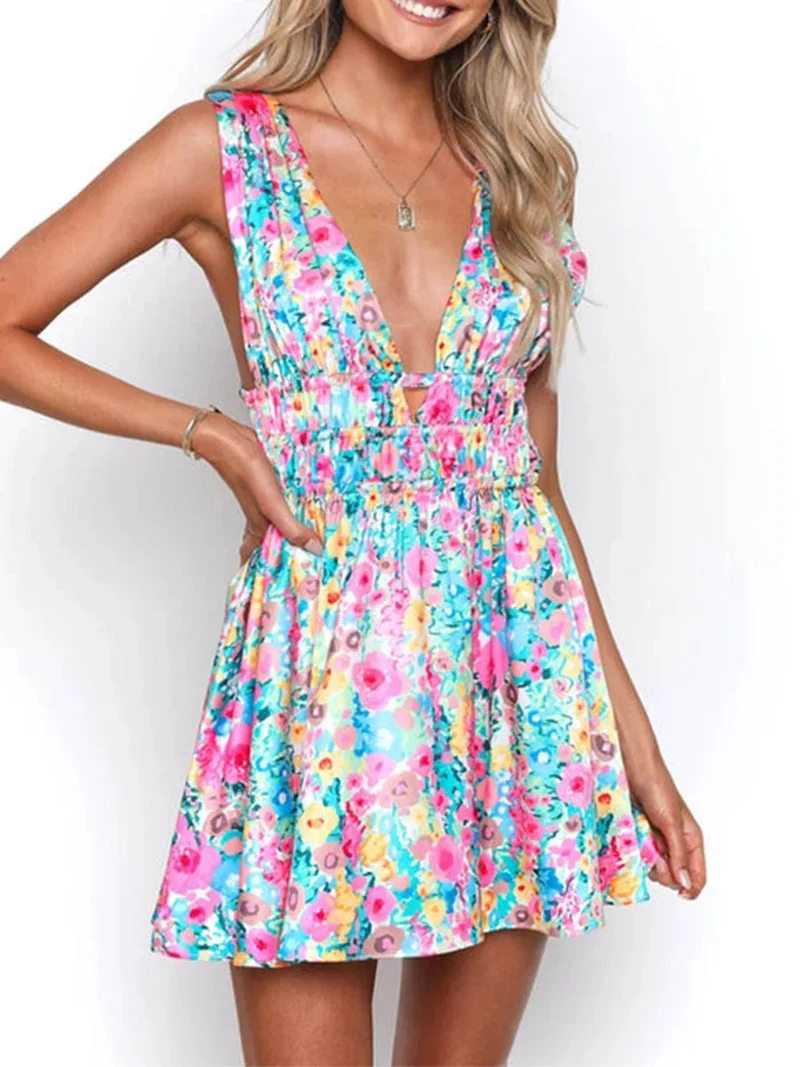 Robe été fleurie courte dos nu