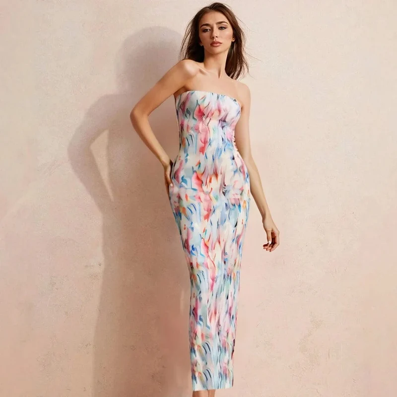 Robe bustier multicouleur longue