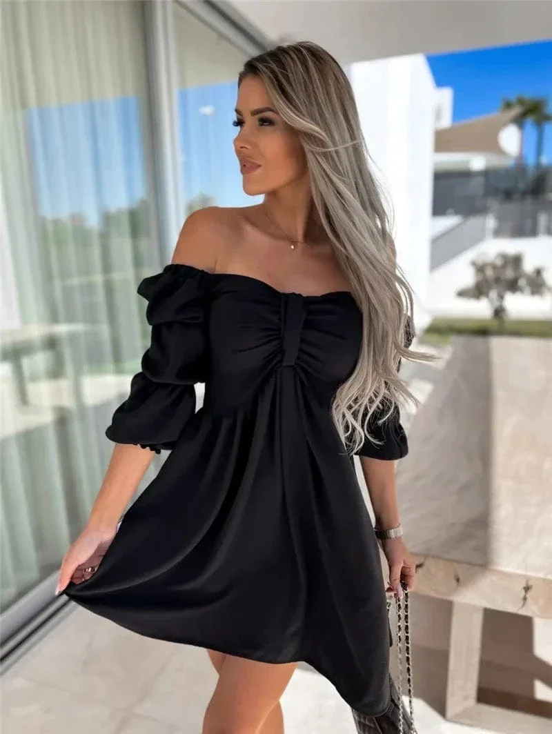 Robe été courte fluide épaules dénudées