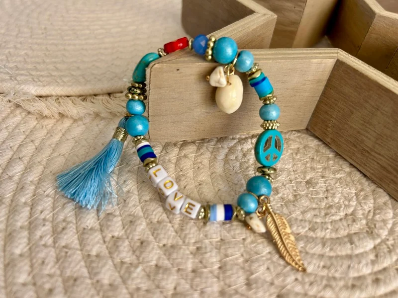 Bracelet élastiqué Love turquoise
