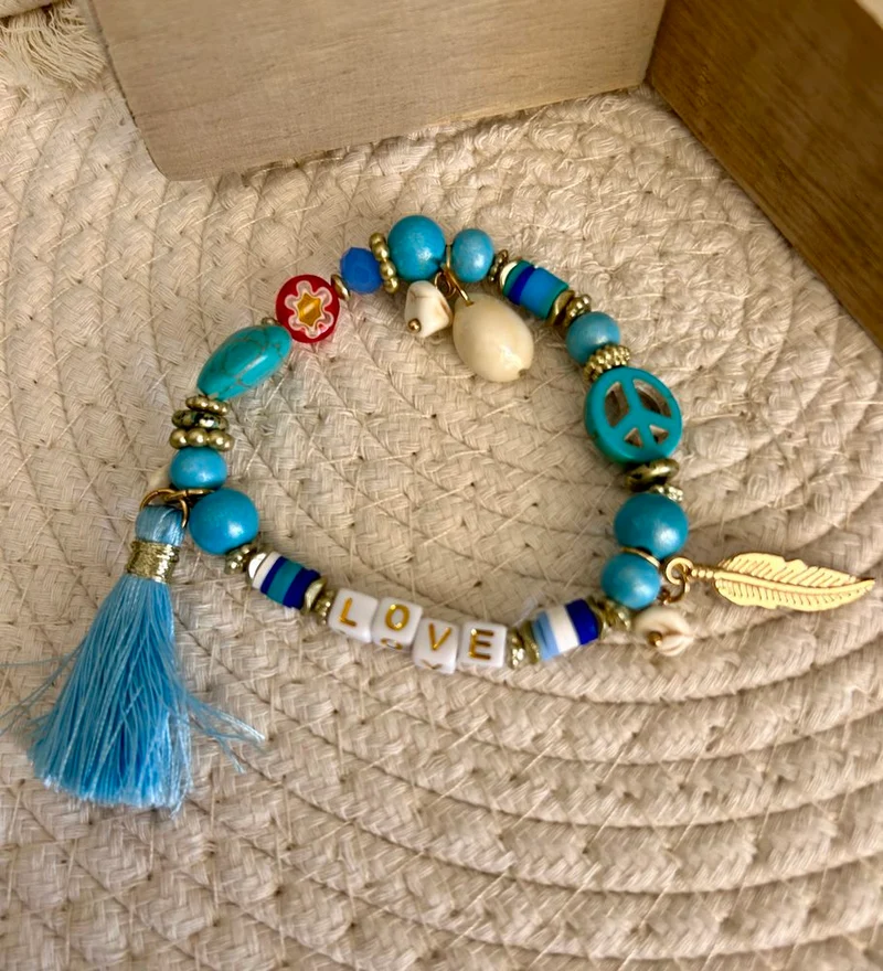 Bracelet élastiqué Love turquoise