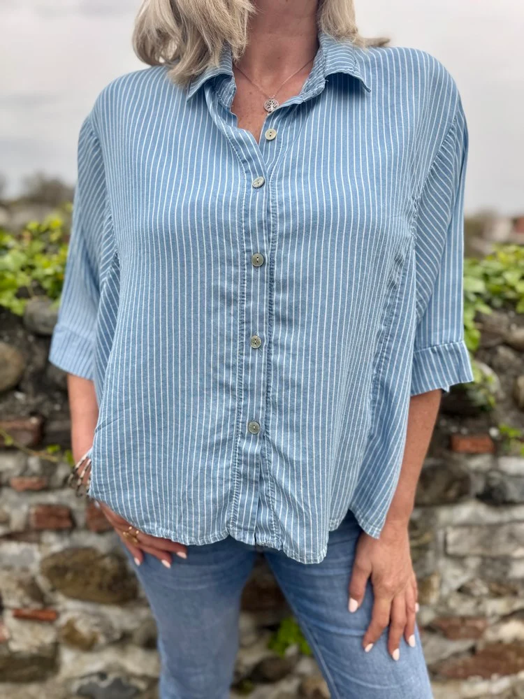 Chemise loose rayée Tania bleu jean clair