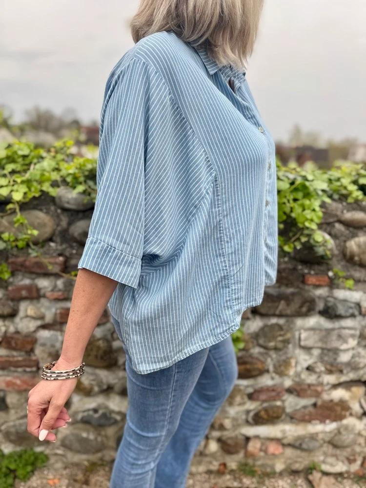 Chemise loose rayée Tania bleu jean clair