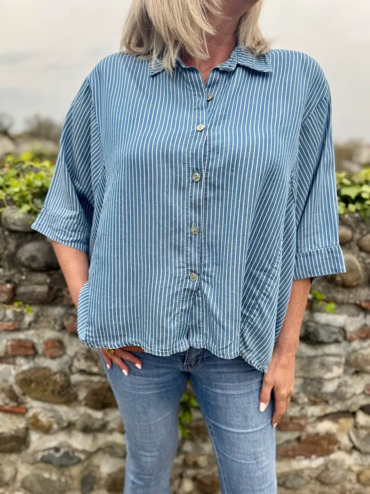 Chemise loose rayée Tania bleu jean