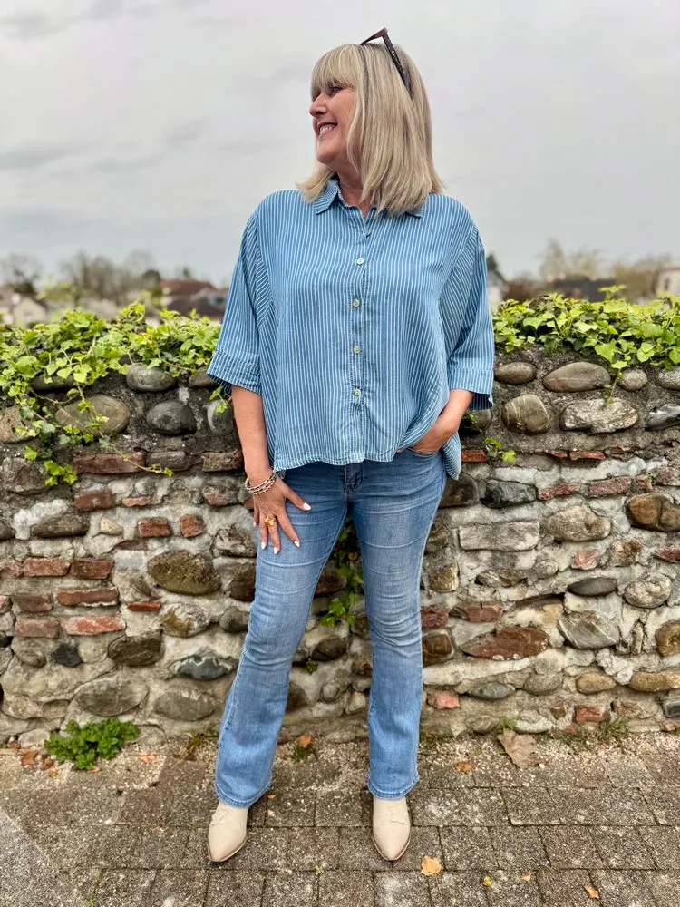Chemise loose rayée Tania bleu jean