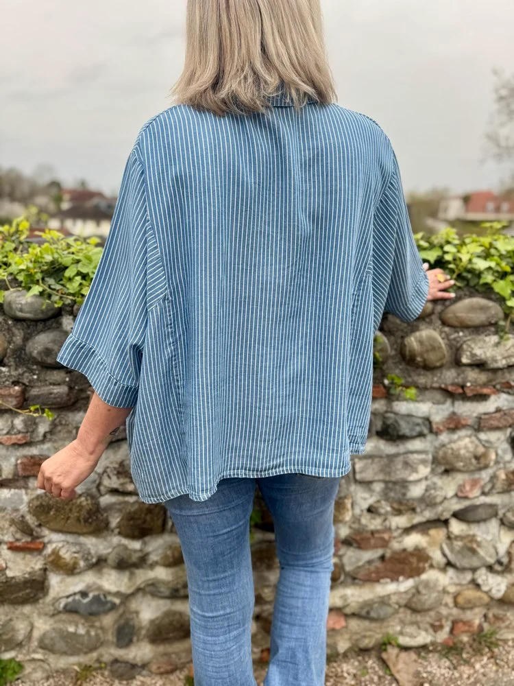 Chemise loose rayée Tania bleu jean