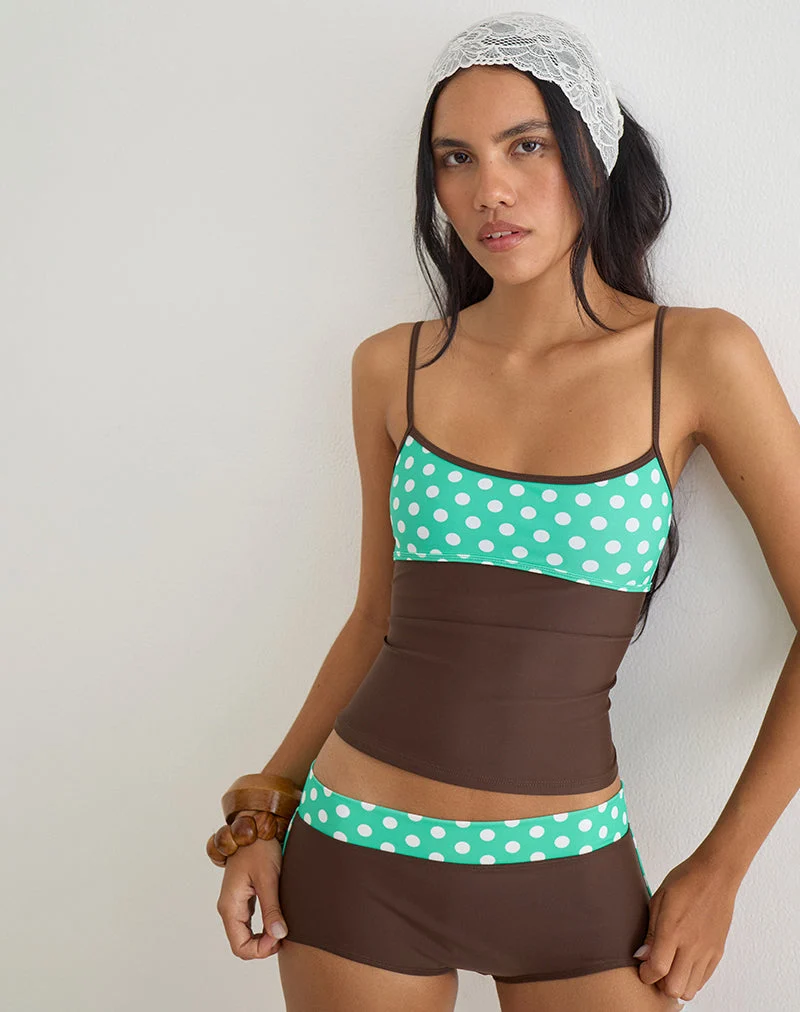 Tankini Fraba marron à pois verts de taille moyenne