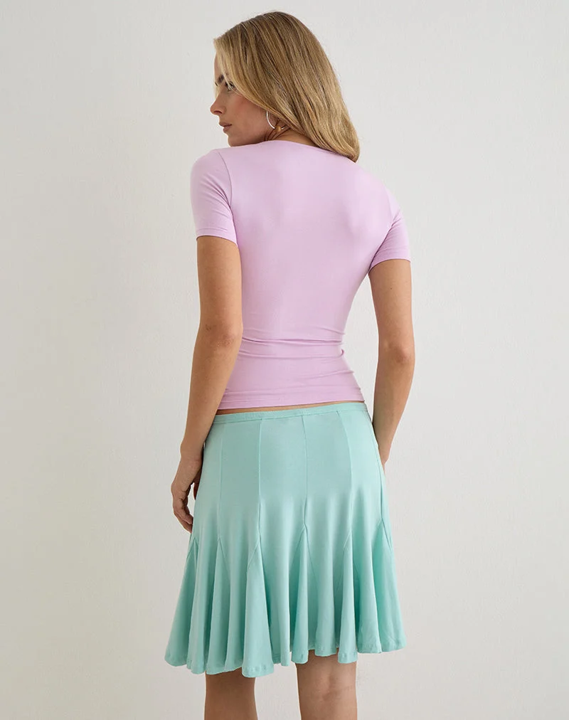 Jupe midi Lones Godet en jersey de rayonne, couleur aqua