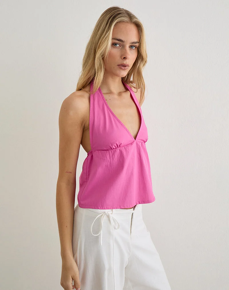 Haut à encolure dos nu Eldana en popeline rose rose