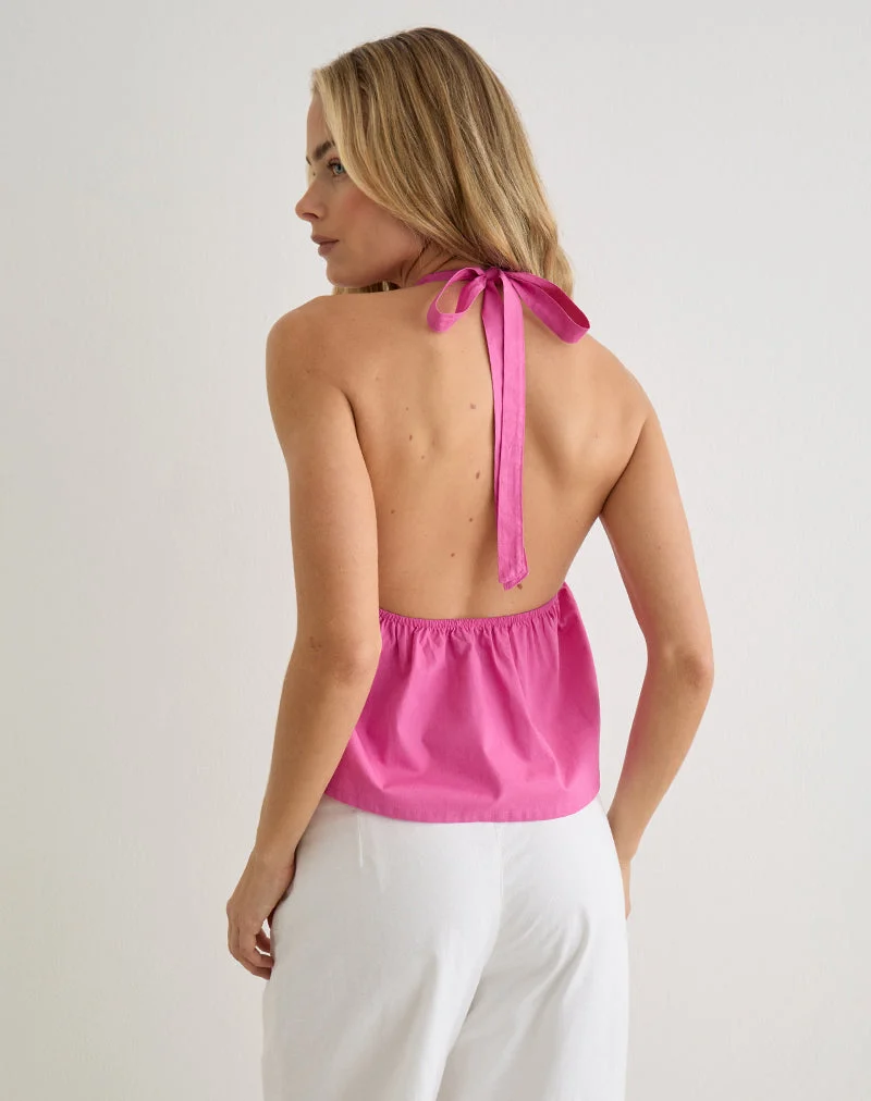 Haut à encolure dos nu Eldana en popeline rose rose