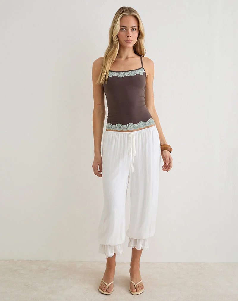 Haut Cami Mishti avec bordure en dentelle, marron foncé