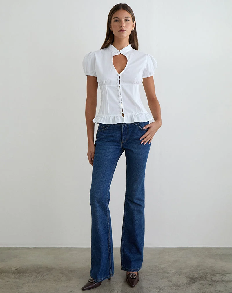 Blouse à manches bouffantes et encolure en Yamila, couleur blanche
