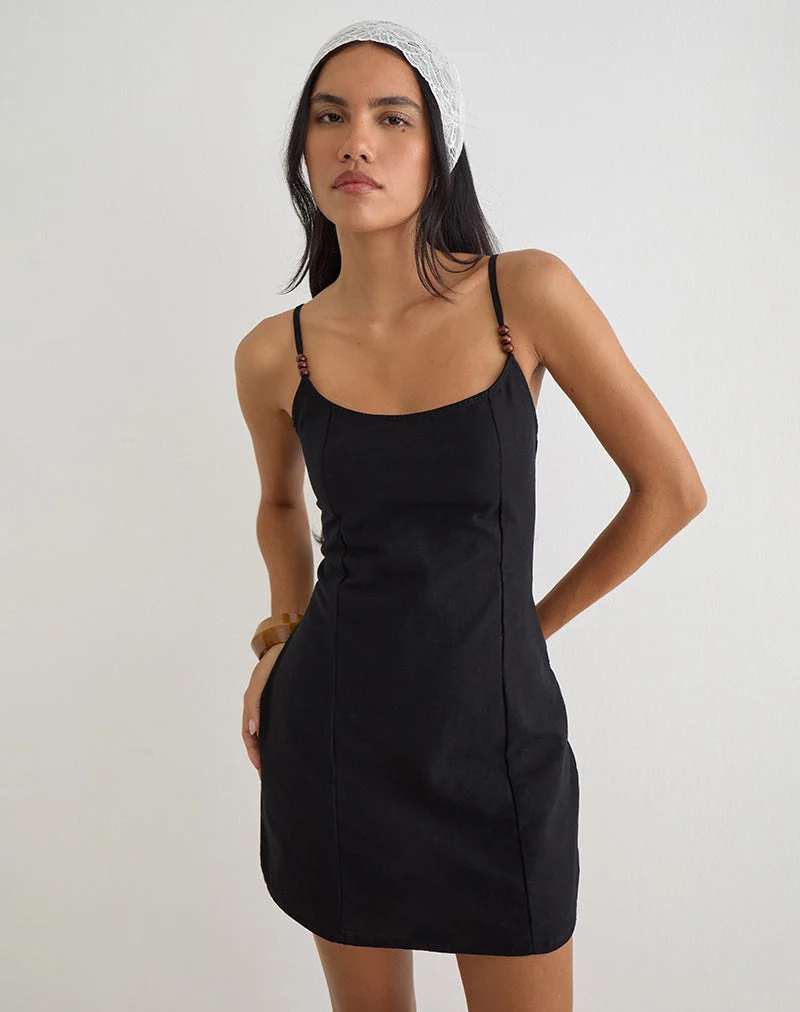 Mini-robe Ambra Scoop en lin noir