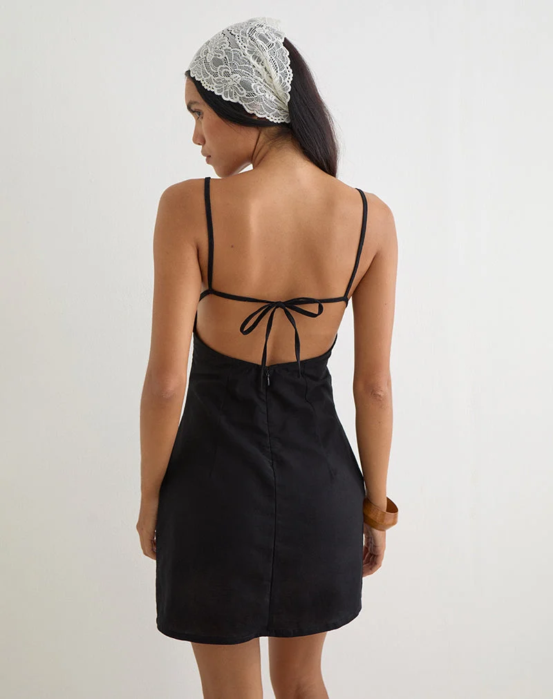 Mini-robe Ambra Scoop en lin noir