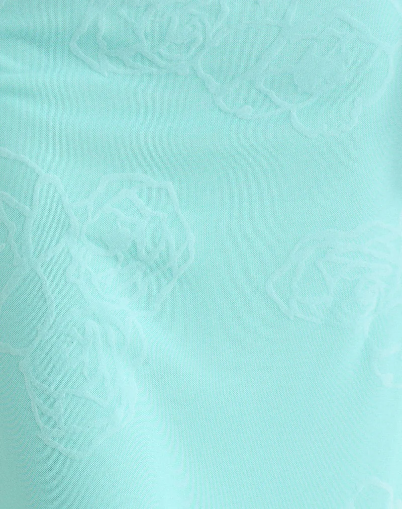 Jupe midi Laykha, motif floral « Doodle » bleu floqué