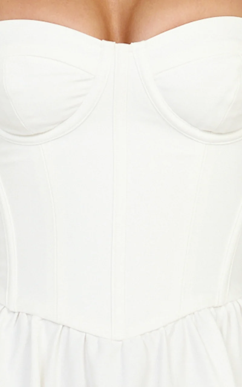 Seren Midi Dress - Corset Bodice Fit And Flare Dress in White