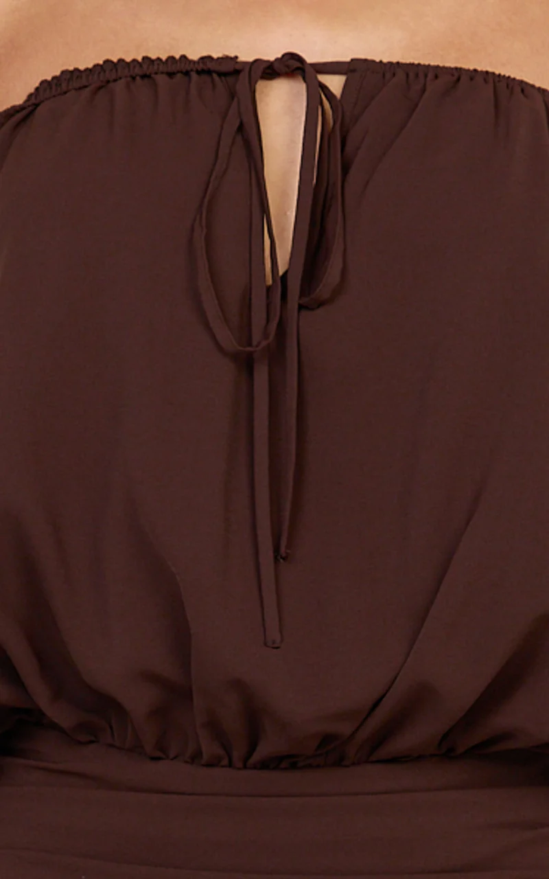 Sailor Mini Dress - Off Shoulder Ruffle Skirt Dress in Chocolate