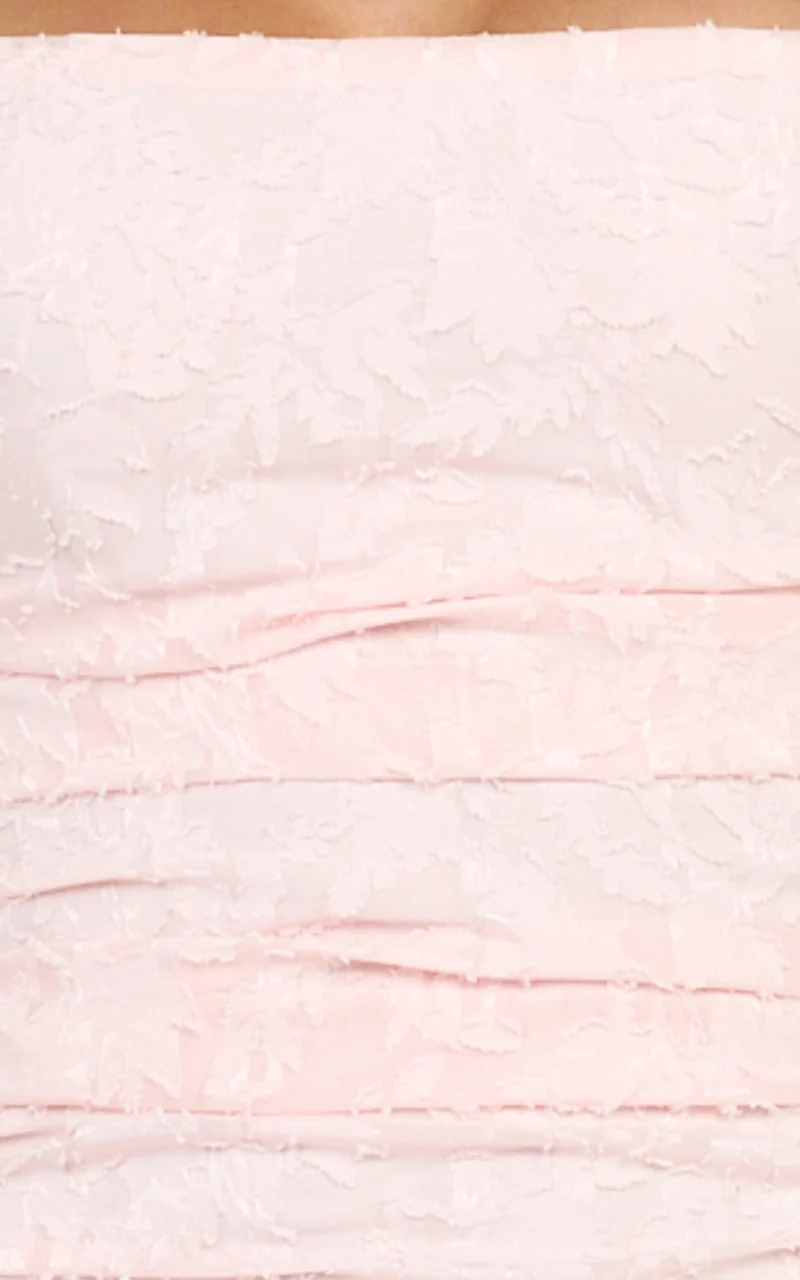 Seraphina Midi Dress - Gathered Bodice Halter Clipped Jacquard Dress in Pink