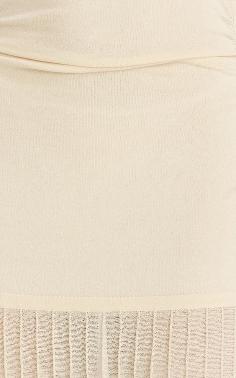 Roxy Maxi Dress - One Shoulder Pleated Skirt Knitted Dress in Cream