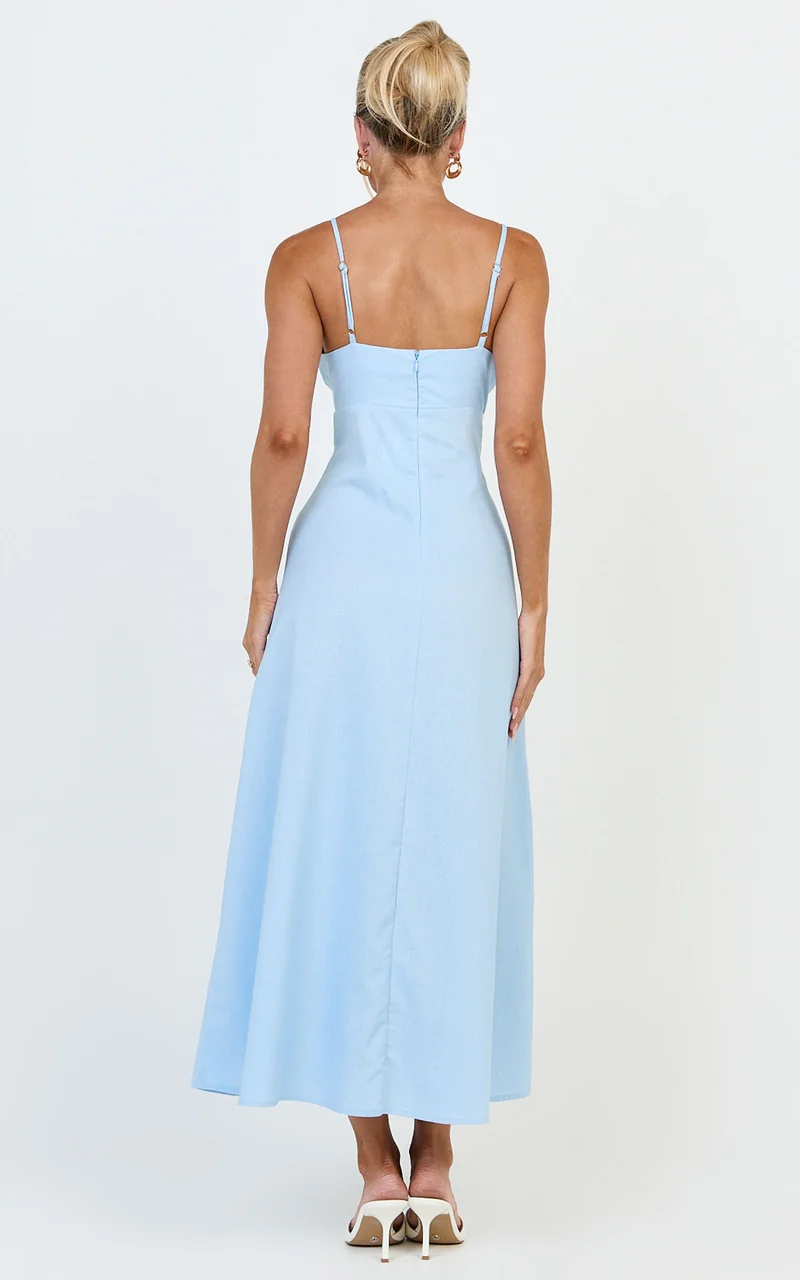 Ondine Midi Dress- 3D Flower Strappy Dress in Blue
