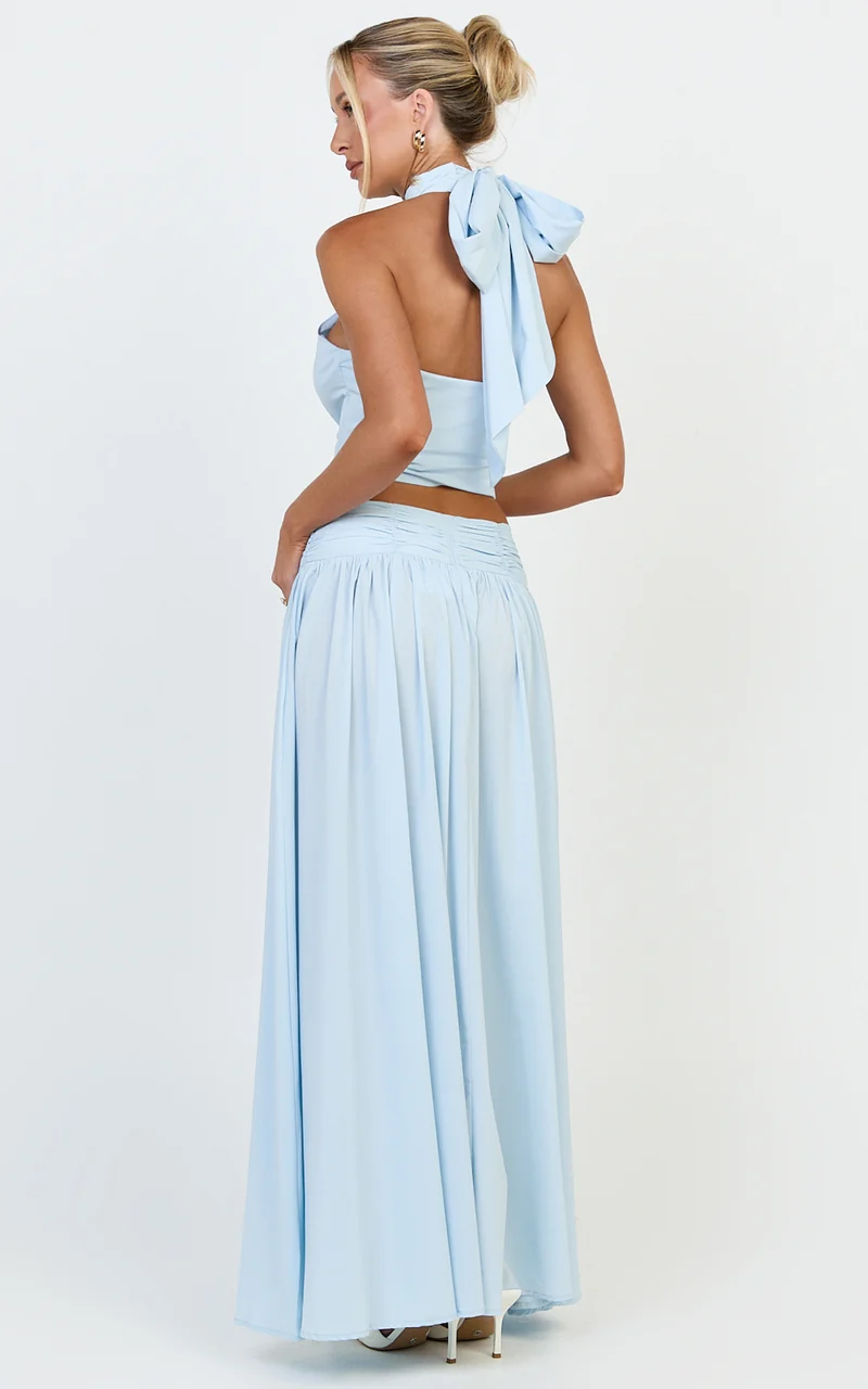 Melanie Maxi Skirt - Gathered Yoke Skirt in Pale Blue