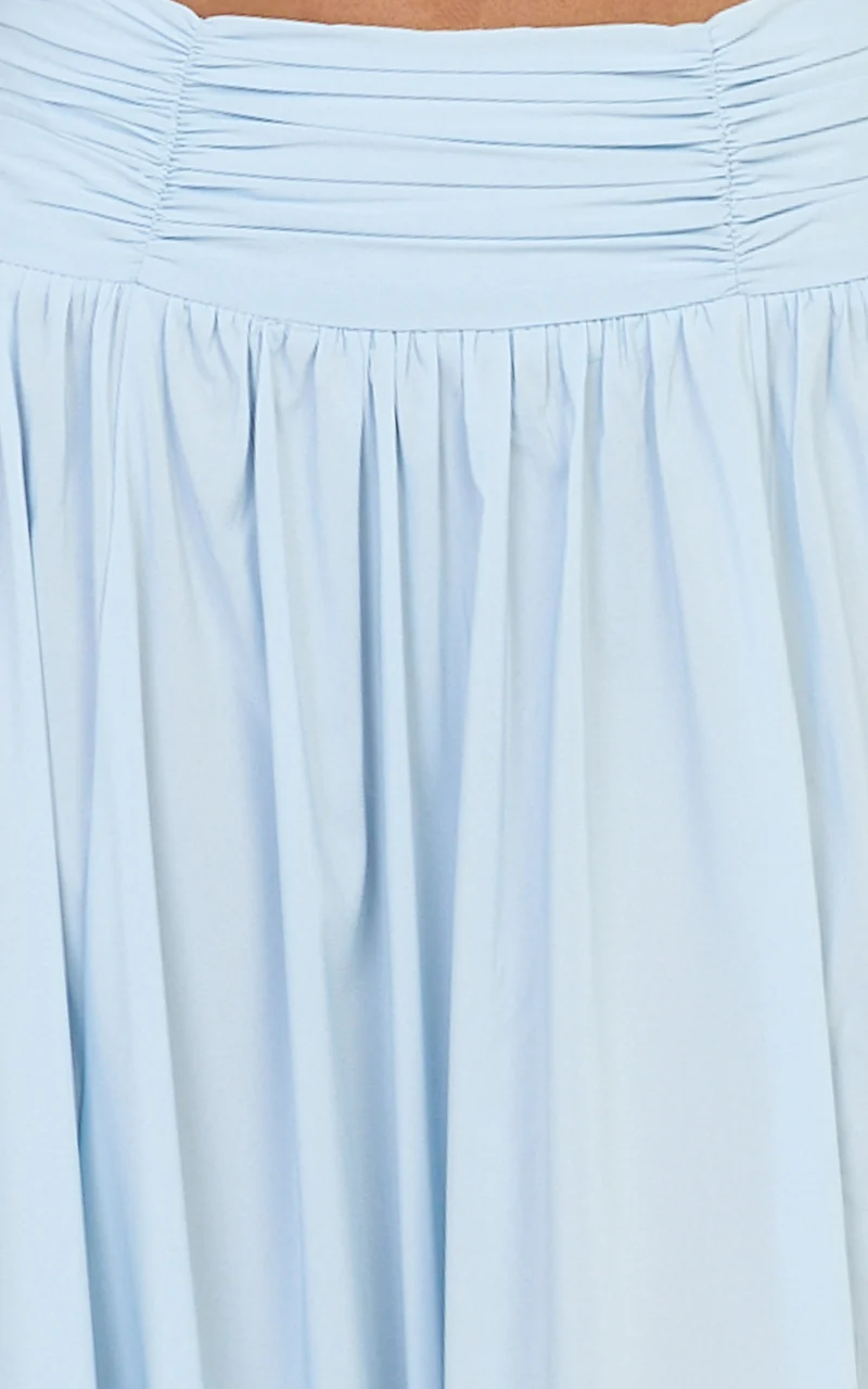 Melanie Maxi Skirt - Gathered Yoke Skirt in Pale Blue