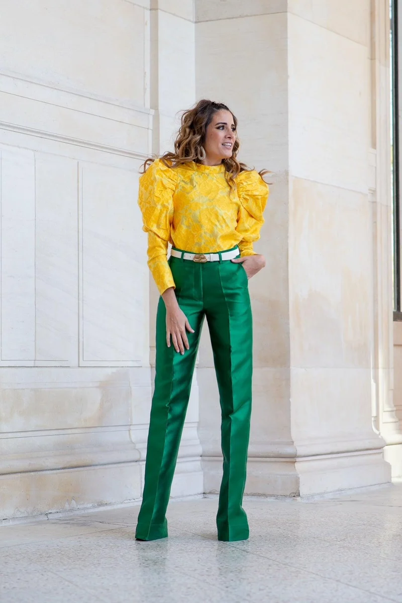 Pantalon droit vert chatoyant