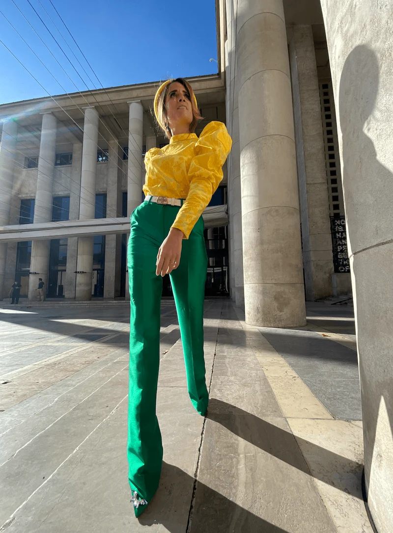 Pantalon droit vert chatoyant