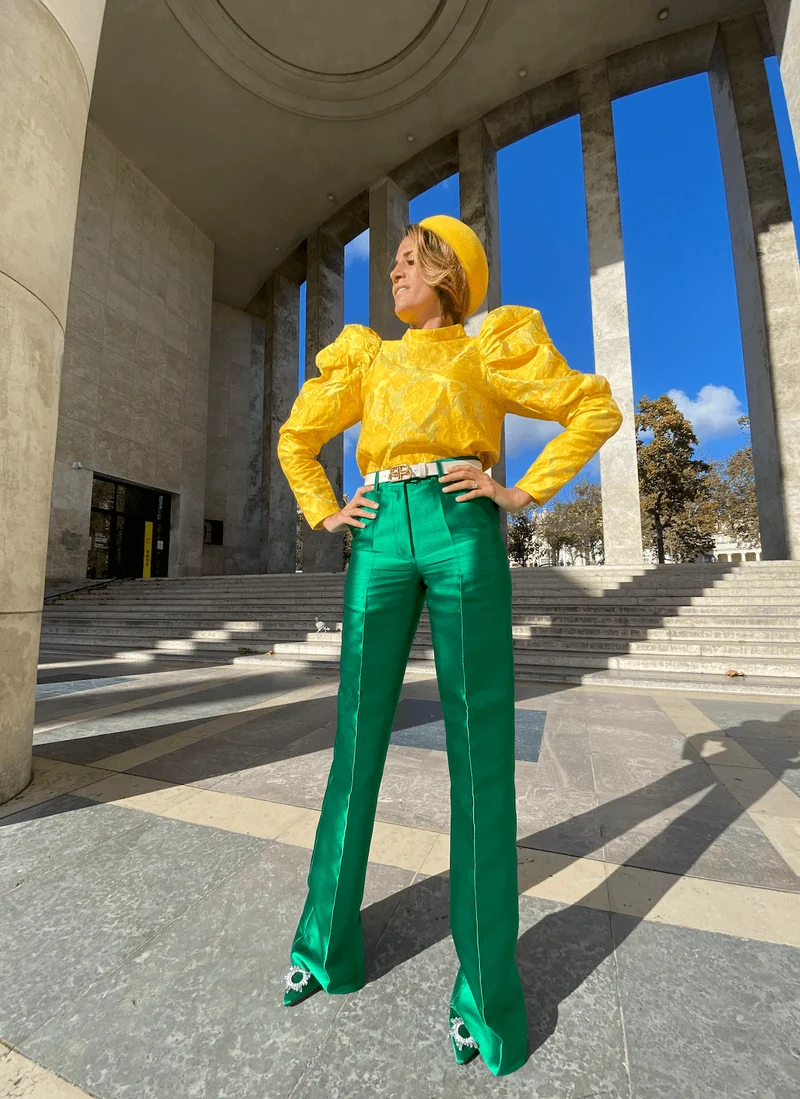 Pantalon droit vert chatoyant