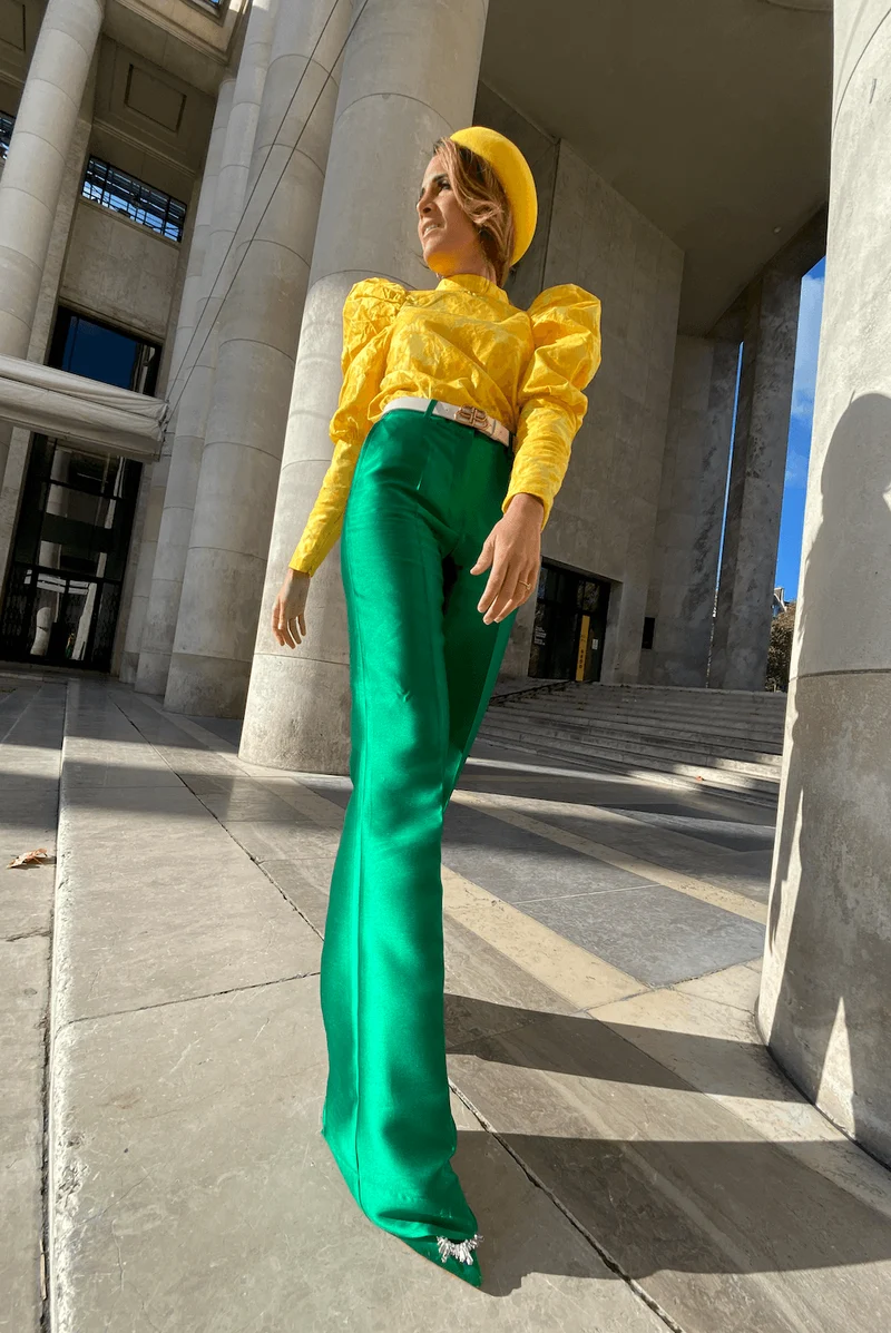 Pantalon droit vert chatoyant