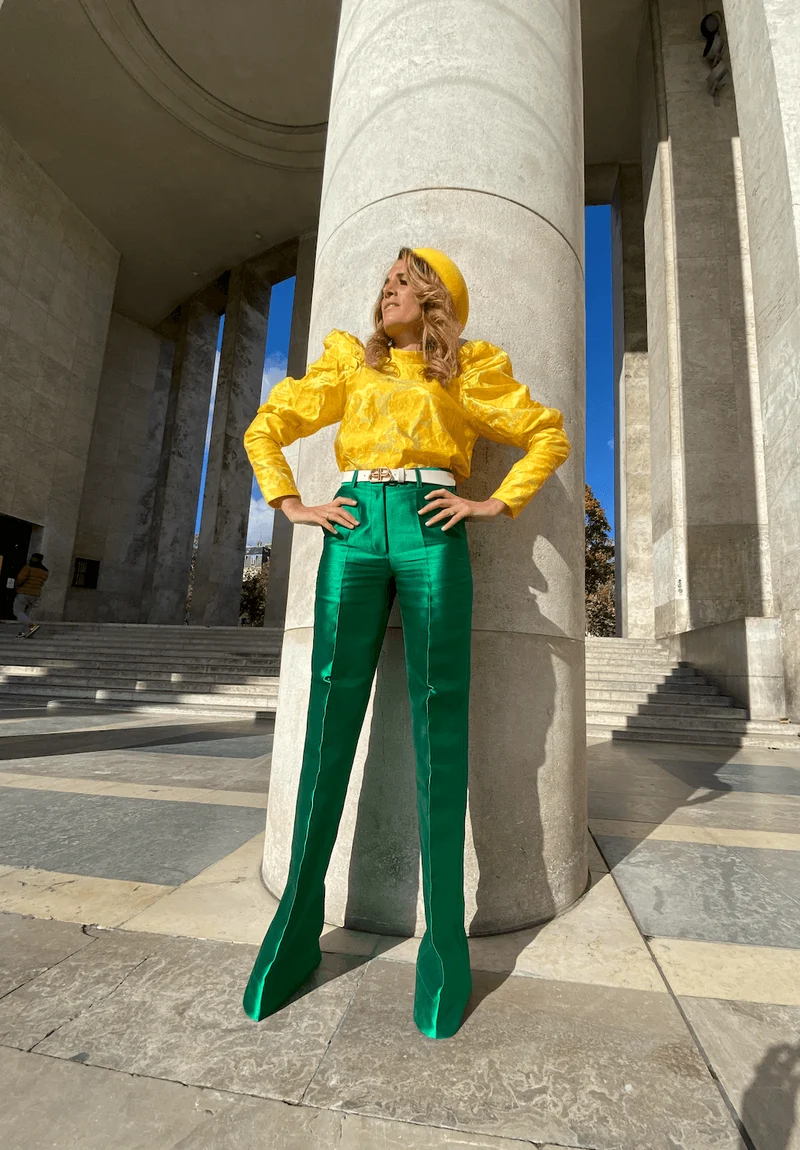 Pantalon droit vert chatoyant