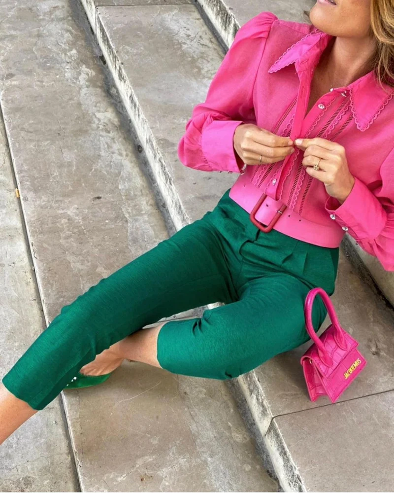 Pantalon fuselé vert
