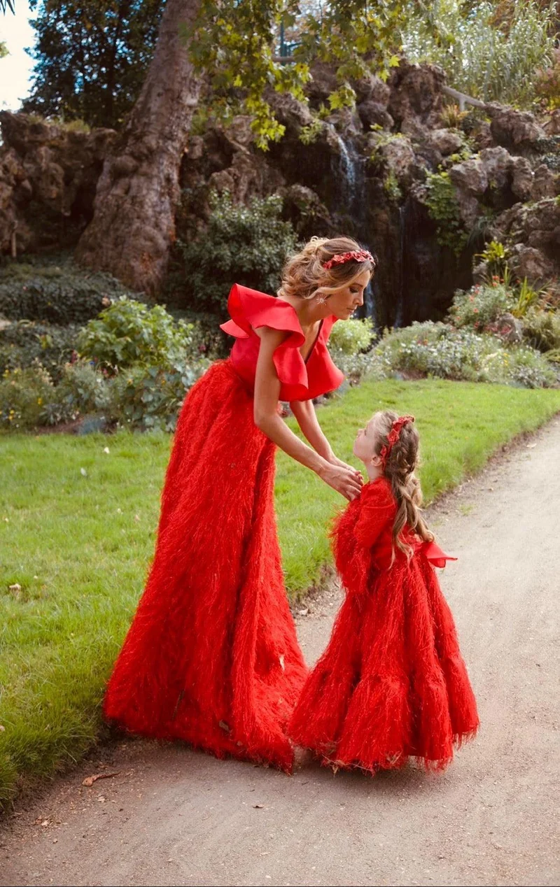 Jupe longue plumetis rouge
