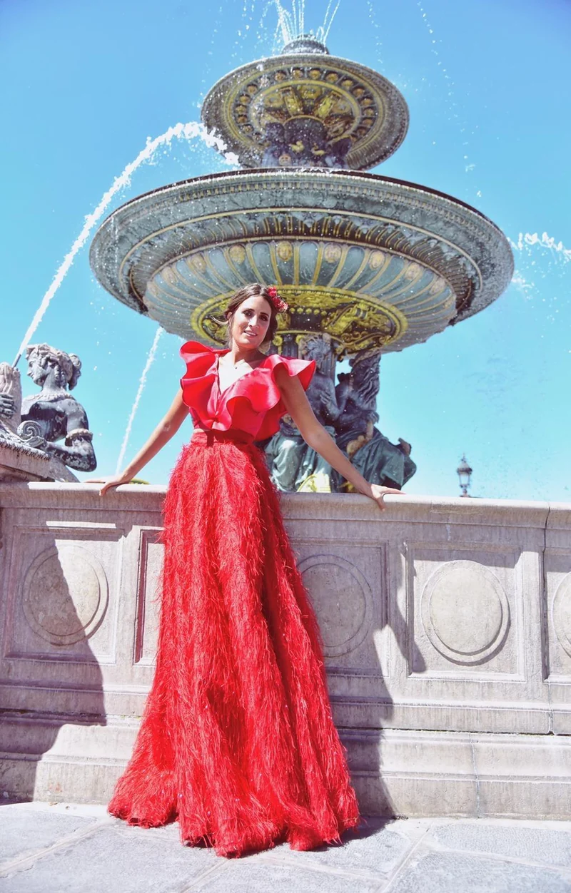 Jupe longue plumetis rouge