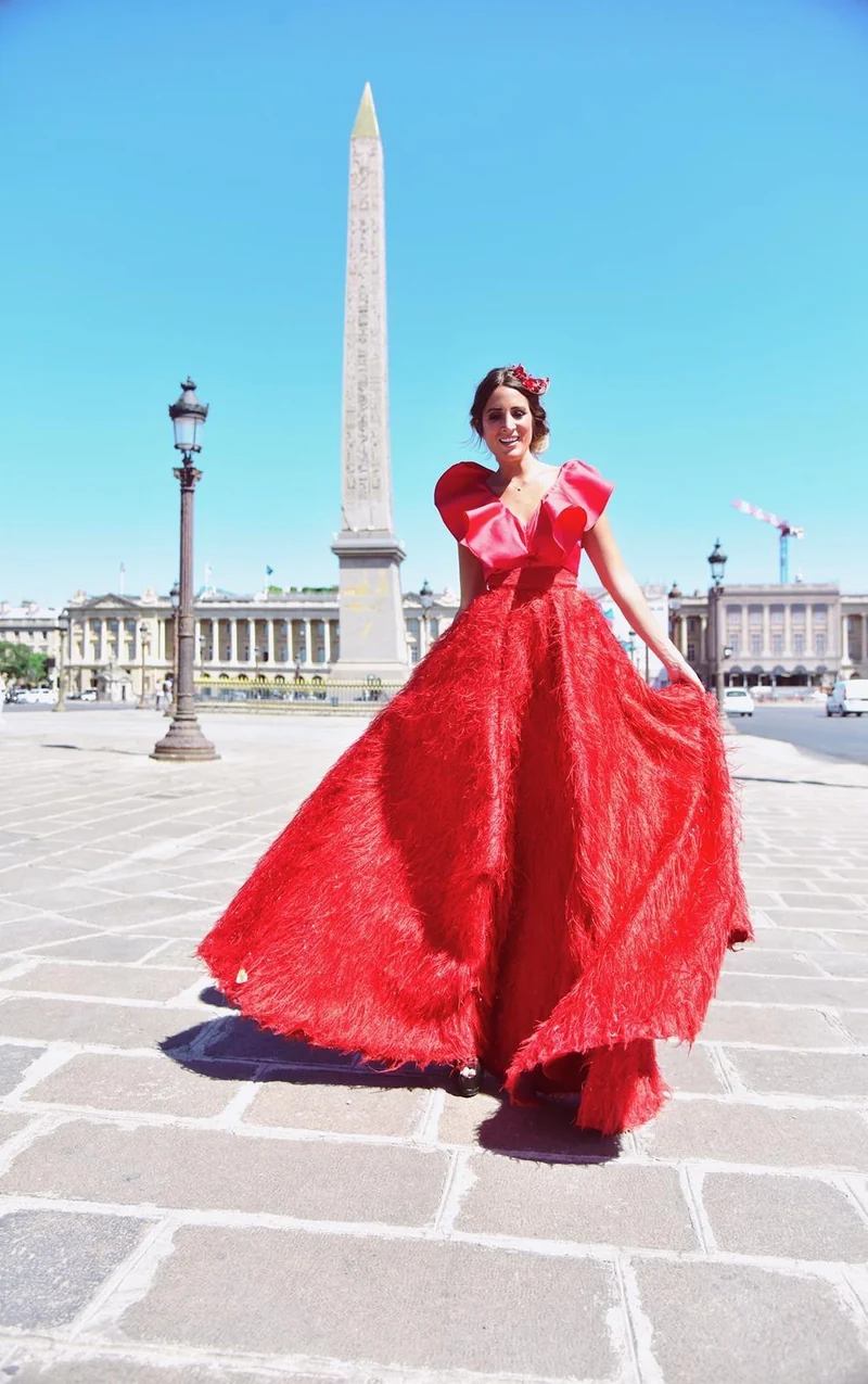 Jupe longue plumetis rouge